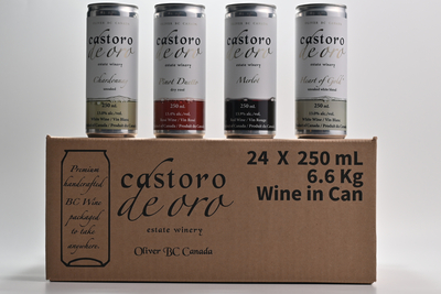 Castoro de Oro - Merlot, Chardonnay, Heart of Gold & Pinot Duetto cans and box V2