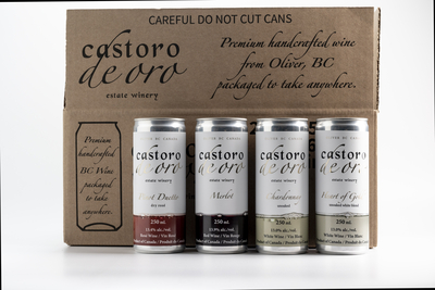Castoro de Oro - Merlot, Chardonnay, Heart of Gold & Pinot Duetto cans and box
